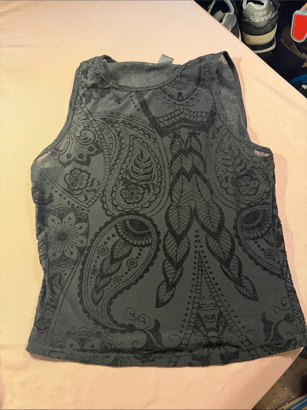 SHEIN Charcoal Grey Paisley-Print Sleeveless Tank Top